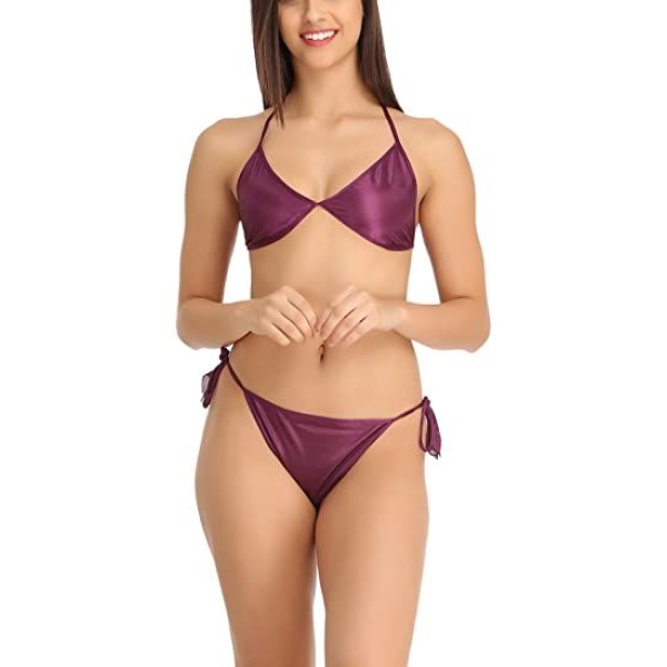 Fancyra Combo Bra Panty Bikini 2 Set Purple And Black Color - Image 3