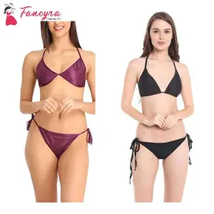 Fancyra Combo Bra Panty Bikini 2 Set Purple And Black Color
