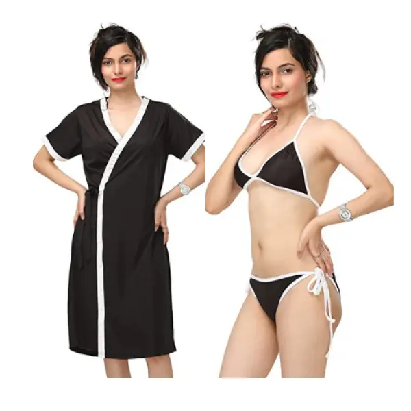 Fancyra Combo Lingerie Set With Robe And Bikini Bra Panty - Image 2