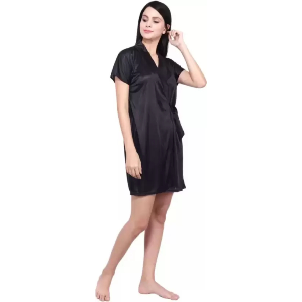 Fancyra Combo Lingerie Set With Robe And Bikini Bra Panty Free Size Black Color - Image 4