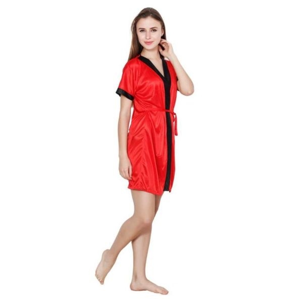 Fancyra Combo Lingerie Set With Robe And Bikini Bra Panty Free Size Red Color - Image 5