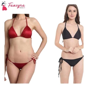 Fancyra Combo Non Padded Lingerie Bikini Set Black And Maroon Color