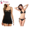 Fancyra Combo Set Of 2 Stylish Lingerie Babydoll And Bra Panty Set Free Size Black Color