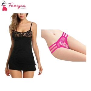 Fancyra Combo Set Of 2 Stylish Lingerie Babydoll And Thong Panty Set Free Size Black And Pink Color