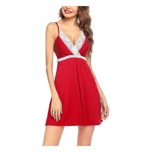 Fancyra Combo Set Of Cotton Women Lingerie Lace Chemise Nightgown Lace Sling Dress - Image 2