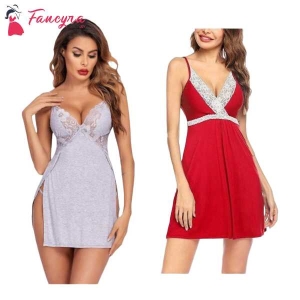 Fancyra Combo Set Of Cotton Women Lingerie Lace Chemise Nightgown Lace Sling Dress