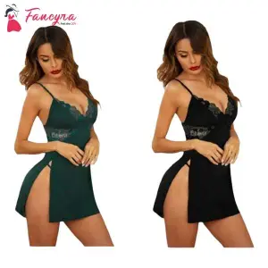 Fancyra Combo Set Of Nightwear Baby Doll Cotton Lingerie For Women For Honeymoon Free Size Green And Black Color