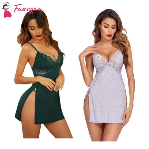 Fancyra Combo Set Of Nightwear Baby Doll Cotton Lingerie For Women For Honeymoon Free Size Green And Grey Color