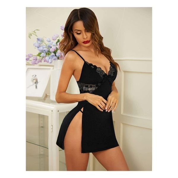 Fancyra Combo Set Of Nightwear Baby Doll Cotton Lingerie For Women For Honeymoon Free Size Navy Blue And Black Color - Image 3