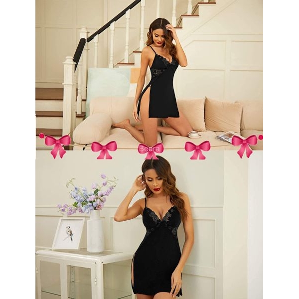 Fancyra Combo Set Of Nightwear Baby Doll Cotton Lingerie For Women For Honeymoon Free Size Navy Blue And Black Color - Image 4