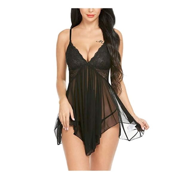 Fancyra Combo Set Of Nightwear Baby Doll Lingerie For Women For Honeymoon Free Size Black And Green Color - Image 2