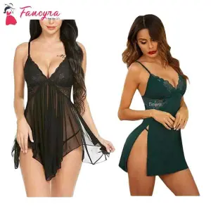 Fancyra Combo Set Of Nightwear Baby Doll Lingerie For Women For Honeymoon Free Size Black And Green Color