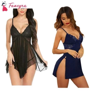 Fancyra Combo Set Of Nightwear Baby Doll Lingerie For Women For Honeymoon Free Size Black And Navy Blue Color