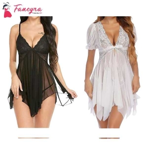 Fancyra Combo Set Of Nightwear Baby Doll Lingerie For Women For Honeymoon Free Size Black And White Color