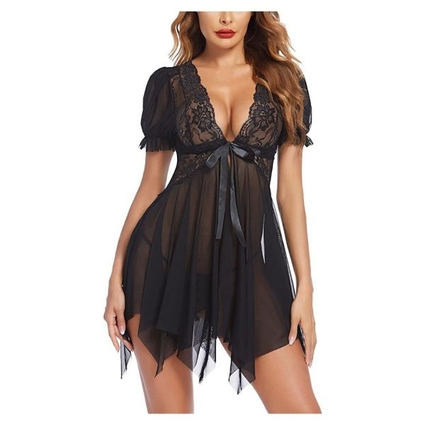Fancyra Combo Set Of Nightwear Baby Doll Lingerie For Women For Honeymoon Free Size Black Color - Image 2