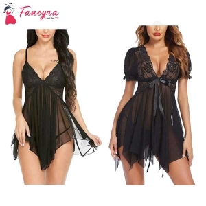Fancyra Combo Set Of Nightwear Baby Doll Lingerie For Women For Honeymoon Free Size Black Color