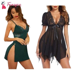 Fancyra Combo Set Of Nightwear Baby Doll Lingerie For Women For Honeymoon Free Size Green And Black Color