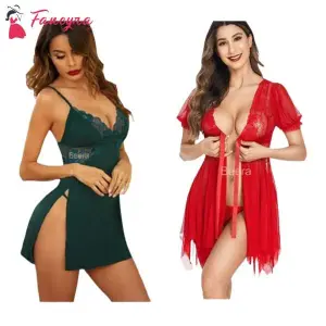 Fancyra Combo Set Of Nightwear Baby Doll Lingerie For Women For Honeymoon Free Size Green And Red Color