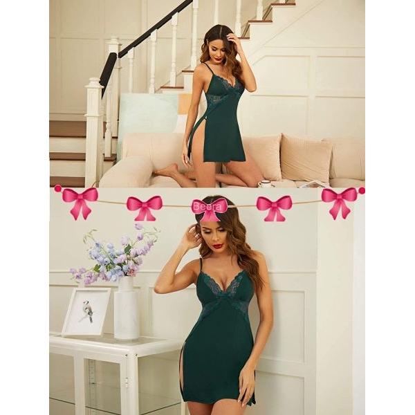 Fancyra Combo Set Of Nightwear Baby Doll Lingerie For Women For Honeymoon Free Size Green And White Color - Image 3
