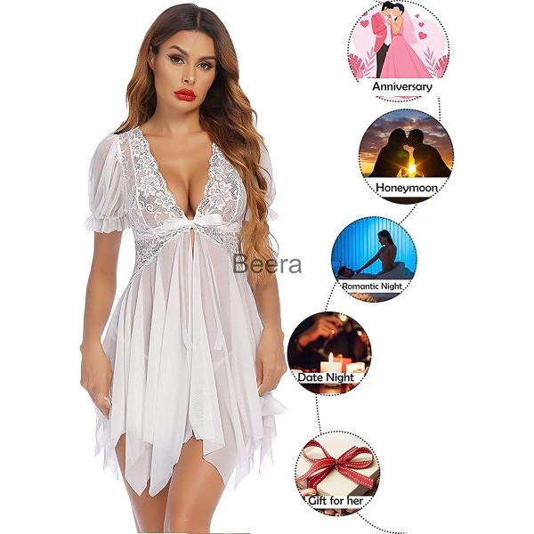 Fancyra Combo Set Of Nightwear Baby Doll Lingerie For Women For Honeymoon Free Size Green And White Color - Image 4