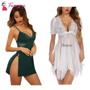Fancyra Combo Set Of Nightwear Baby Doll Lingerie For Women For Honeymoon Free Size Green And White Color