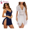 Fancyra Combo Set Of Nightwear Baby Doll Lingerie For Women For Honeymoon Free Size Navy Blue And White Color