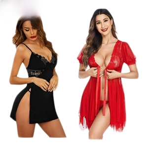 Fancyra Combo Set Of Nightwear Baby Doll Lingerie For Women Free Size Black And Red Color