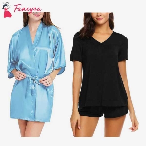 Fancyra Combo Set Of Nightwear Dress And Nightwear Pajama Set Free Size Blue And Black Color