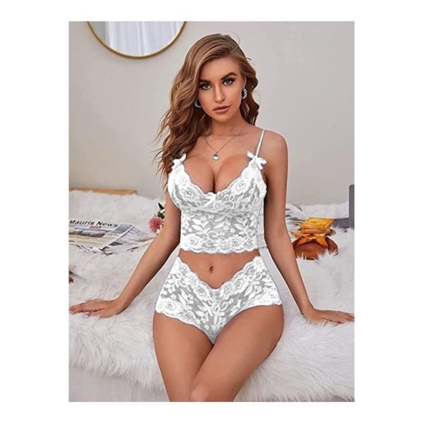 Fancyra Combo Set Of Stylish Babydoll Lingerie And Bra Panty Set Free Size Pink And White Color - Image 3