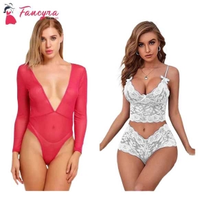 Fancyra Combo Set Of Stylish Babydoll Lingerie And Bra Panty Set Free Size Pink And White Color