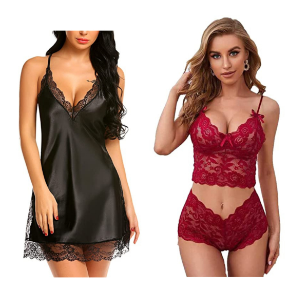 Fancyra Combo Set Of Stylish Babydoll Lingerie With G String Panty And Bra Panty Set Free Size Black And Maroon Color - Image 2
