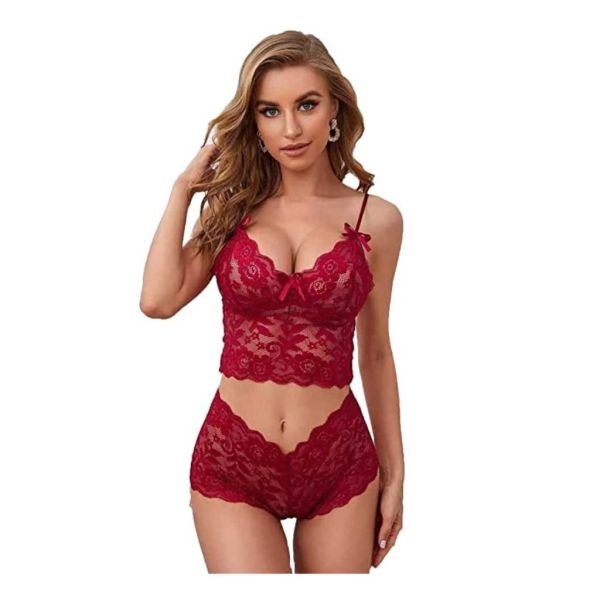 Fancyra Combo Set Of Stylish Babydoll Lingerie With G String Panty And Bra Panty Set Free Size Blue And Maroon Color - Image 3
