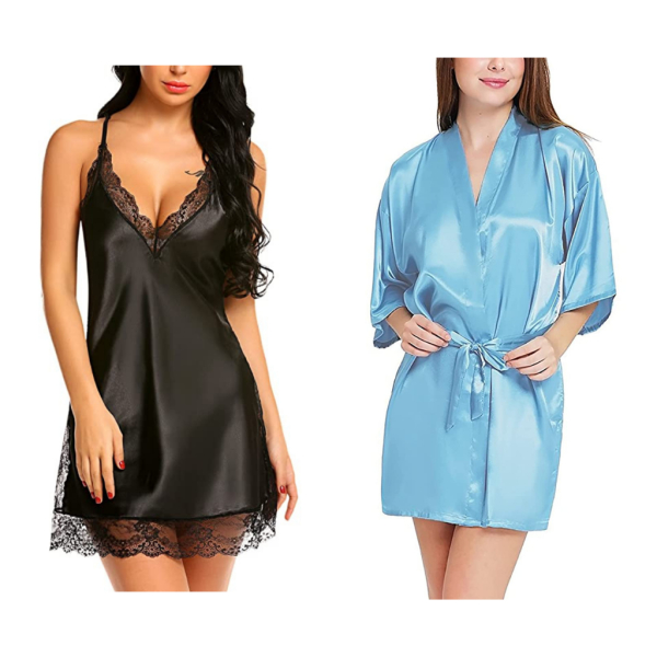 Fancyra Combo Set Of Stylish Babydoll Lingerie With G String Panty And Nightwear Free Size Black And Blue Color - Image 2