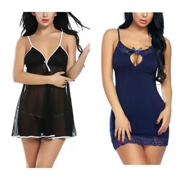 Fancyra Combo Set Of Stylish Babydoll Lingerie With G String Panty Free Size Black And Blue Color - Image 5