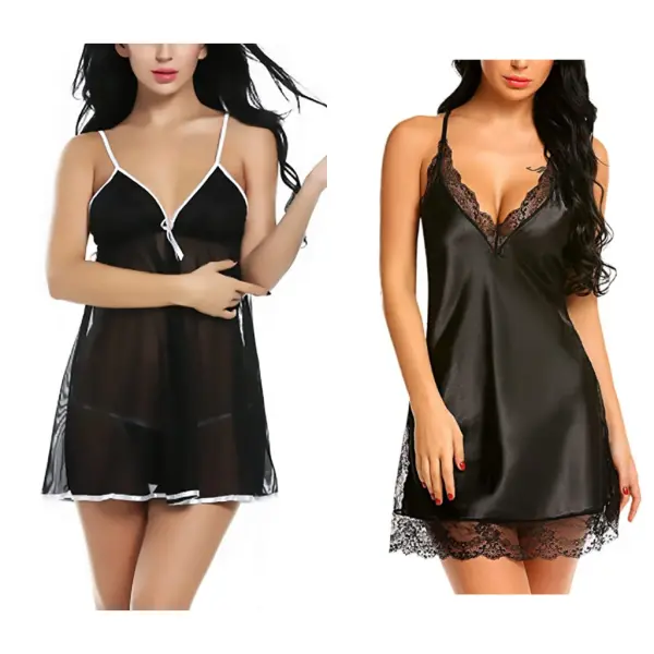 Fancyra Combo Set Of Stylish Babydoll Lingerie With G String Panty Free Size Black Color - Image 5