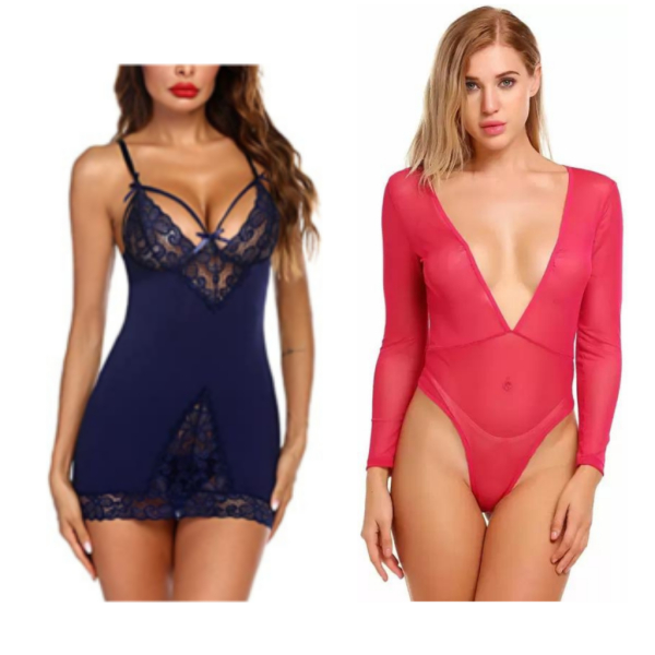 Fancyra Combo Set Of Stylish Babydoll Lingerie With G String Panty Free Size Blue And Pink Color - Image 2