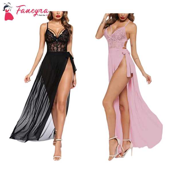 Fancyra Combo Set Of Stylish Nightwear Nightgowns Free Size Black And Pink Color