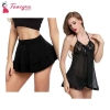 Fancyra Combo Set Of Women Pleated Mini Skirt Solid Ruffle Lingerie Skirts And Lingerie Set Free Size Black Color