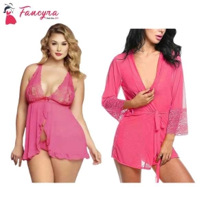 Fancyra Combo Set Of Women Polyester Nightwear Babydoll Dress With G String Panty And Nightwear Free Size Pink Color