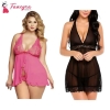 Fancyra Combo Set Of Women Polyester Nightwear Babydoll Dress With G String Panty Free Size Pink And Black Color