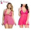 Fancyra Combo Set Of Women Polyester Nightwear Babydoll Dress With G String Panty Free Size Pink Color