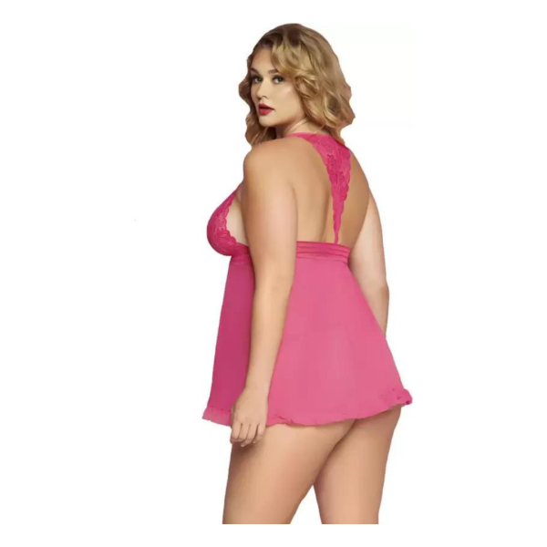 Fancyra Combo Set Of Women Polyester Nightwear Babydoll Dress With G String Panty Free Size Pink Color - Image 4
