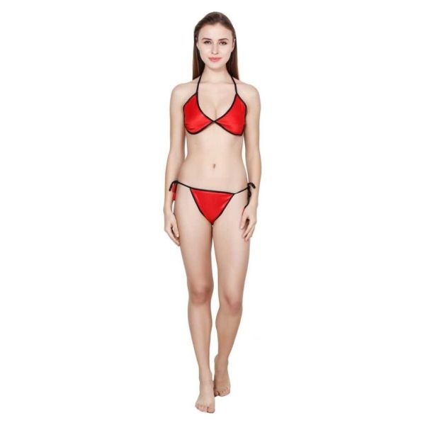 Fancyra Combo Set With Robe And Bikini Bra Panty Free Size Red Color - Image 2