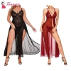 Fancyra Combo Women Nightwear Lingerie Lace Babydoll High Split Maxi Long Gown Nightdress With G String Panty Free Size