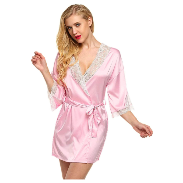 Fancyra Combo Women Satin Nightwear Kimono Robe V Neck Nightdress With Lace Design Free Size - Image 2