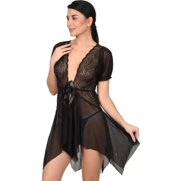 Fancyra Combo Women Sleepwear Chemise Nightgown Full Lace Sling Dress Babydoll Lingerie With G-String Panty Free Size Red And Black Color - Image 3