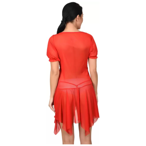 Fancyra Combo Women Sleepwear Chemise Nightgown Full Lace Sling Dress Babydoll Lingerie With G-String Panty Free Size Red And Black Color - Image 4