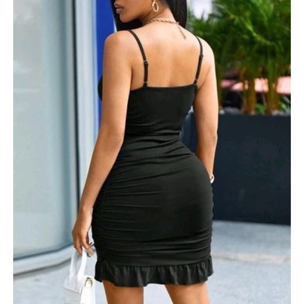 Fancyra Elegant Black Bodycon Two-Piece Set with Ruffled Skirt and Crop Top for Club Party Wear - Image 3