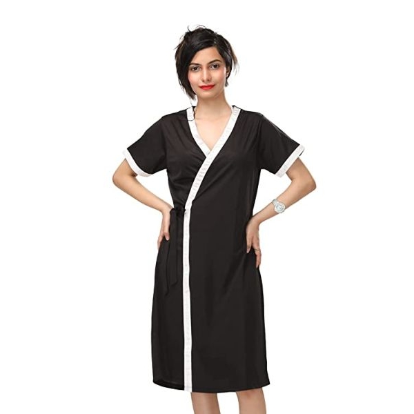 Fancyra Elegant Black Satin Nightwear Set with Robe and Bikini Bra Panty - Sleepwear - Image 3