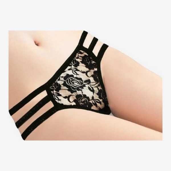 Fancyra Elegant Floral Lace Thong Panties in Black, Comfort Fit, Regular Size - Women Lingerie - Image 4